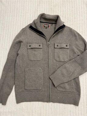 Barbour Men's Gray Full-Zip Wool Blend Sweater Jacket